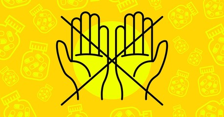 Fototapeta premium Digital illustration of a prohibited sign over hands during coronavirus covid19 pandemic