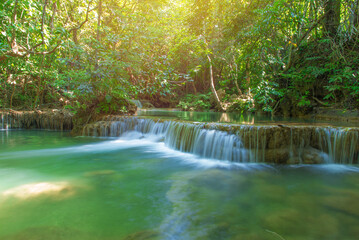 wonder Waterfall in deep rain forest jungle (Huay Mae Kamin Waterfall National Park in Kanchanaburi Province, Thailand)