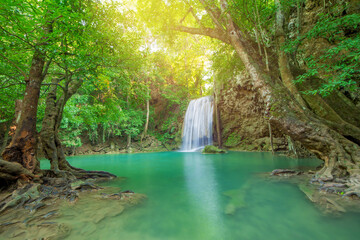 wonder Waterfall in Deep forest at Erawan waterfall National Park.