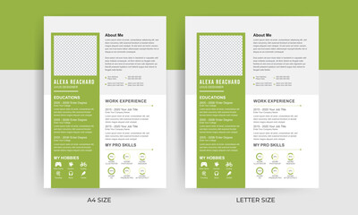 A4 and letter size professional CV Resume design for freelance and journalist, minimal job cv design with bleed area