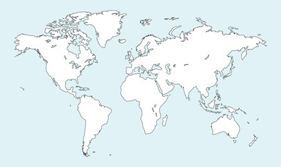 Fototapeta na wymiar World Map Outline Sketch Illustration. Asia Europe Africa Australia North America And South America