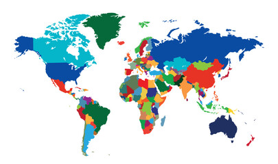 Naklejka premium High Detailed Multicolor Vector World Map With All Country. Colorful Political Map of The World.