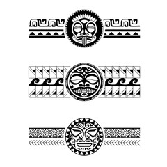 Polynesian armband tattoo stencil set. Pattern samoan. Black and white texture. Vector illustration