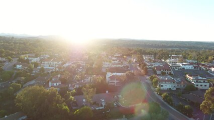 Rancho Sante Fe, California neighborhoods and golf course aerial at sunrise