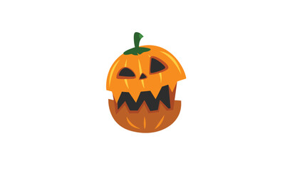 halloween pumpkin with scary face on white background, vector flat Illustration, Halloween pumpkin isolated, pumpkin head