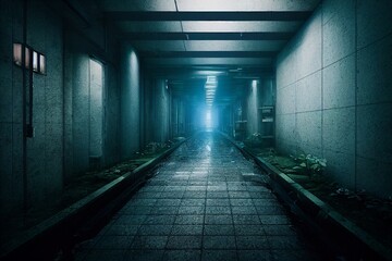 イラスト 廊下 回廊 基地 廃墟 荒廃 ビル 病院