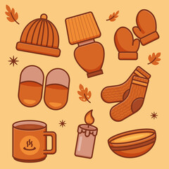Autumn bundle, fall set for stickers, and other design purposes. Cozy minimalist hygge style cartoon vector illustrations