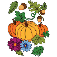 pumpkin acorn flowers autumn leaves fall thanksgiving