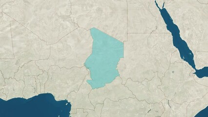 Zoom in to the map of Chad with text, textless, and with flag
