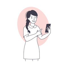 Woman Blogger Character with Smartphone Communicating in Social Media Vector Illustration