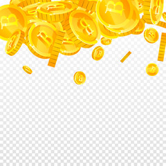 Thai baht coins falling. Gold scattered THB