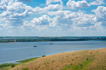 Fototapeta na wymiar panorama of the Don River valley near Volga-Don Canal. cloudy sky on a summer day