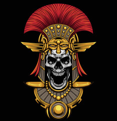 Fototapeta premium Vector illustraion of aztec skull warrior with vintage style drawing