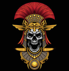 Vector illustraion of aztec skull warrior with vintage style drawing