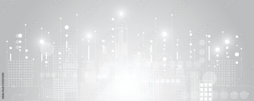 Wall mural gray and white technology background image line design for communication connections in digital syst