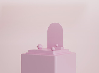 Empty cylinder podium on minimal background. Abstract minimal scene with geometrical forms. Design for product presentation. 3D rendering.