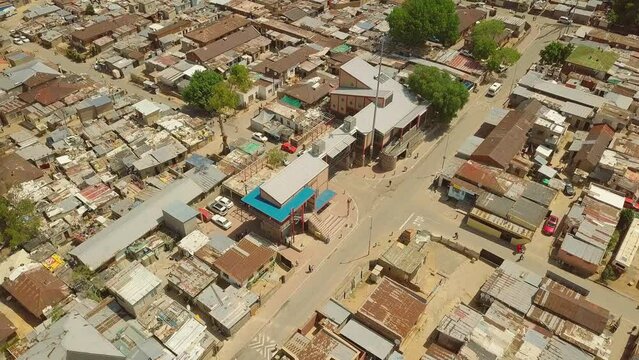 Aerial drone footage of Alexandra township in South Africa
