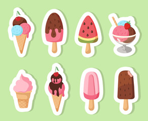 Set of stickers with ice cream on a separate background