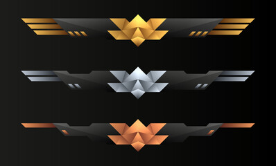 Game level rank badge bars with gold, silver and bronze for game ui design - obrazy, fototapety, plakaty