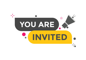 You are invited concept Colorful label sign template. You are invited symbol web banner.
