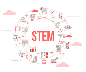stem science technology engineering math concept with icon set template banner and circle round shape © teguhjatipras