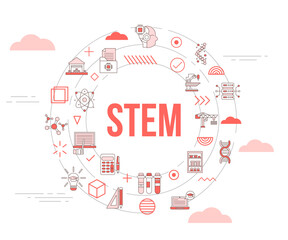 stem science technology engineering math concept with icon set template banner and circle round shape