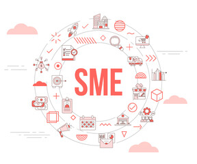 sme small medium enterprise concept with icon set template banner and circle round shape