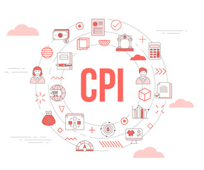 cpi consumer price index concept with icon set template banner and circle round shape