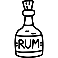 Rum bottle icon. Pirate item sketch. Doodle hand drawn illustration