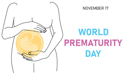 World Prematurity Day. Female silhouette with embryo. Vector illustration