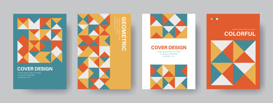 Vector Set Of Cover Design. Colorful Geometric Tile Patterns.  Applicable To Book Cover, Brochure, Flyer, Poster, Package Design, Etc.