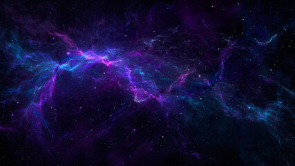 Fototapeta na wymiar Space background. Colorful fractal blue and violet nebula with star field. 3D rendering