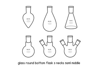 glass round bottom flask 3 necks middle diagram for experiment setup lab outline vector illustration