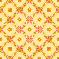 thai yellow gold filigree decoration seamless pattern Gift Wrap background wallpaper vector