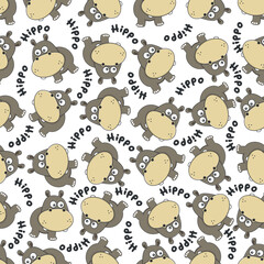 Obraz premium cute little hippo play around swamp. Design concept for kids textile print, nursery wallpaper, wrapping paper. Cute funny background.