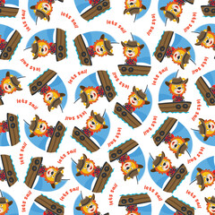 Seamless pattern with cute little lion the sailor, Cute Marine pattern for fabric, baby clothes, background, textile, wrapping paper and other decoration.