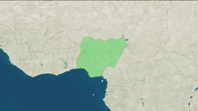 Zoom in to the map of Nigeria with text, textless, and with flag
