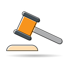 Judge hammer icon shadow, law auction symbol, gavel justice sign vector illustration button