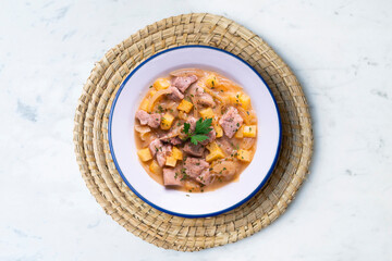 Pork stew with potatoes. Traditional tapas recipe from the north of Spain.