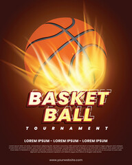 Basketball tournament flyer poster design with flame on fire