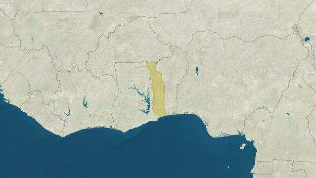 Zoom in to the map of Togo with text, textless, and with flag