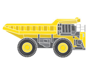 Dump truck in isolate on white background. Construction equipment. Vector illustration.
