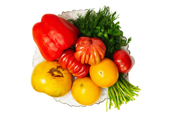 Fototapeta na wymiar Fresh different eco vegetarian vegetables in a plate