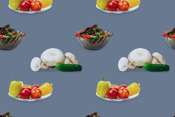 Fresh food vegetable seamless pattern on gray background