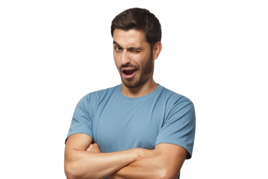 Studio shot of young man winking while flirting