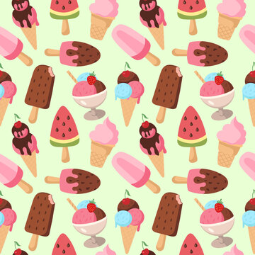 Bright summer seamless pattern with ice cream