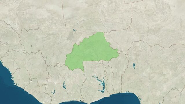 Zoom in to the map of Burkina Faso with text, textless, and with flag