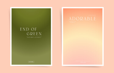 Gradient posters with minimal autumn design and modern typography. Vector blur creatives for sale flyer, poster template and promo placards. Elegant vibes woe boho aesthetics.