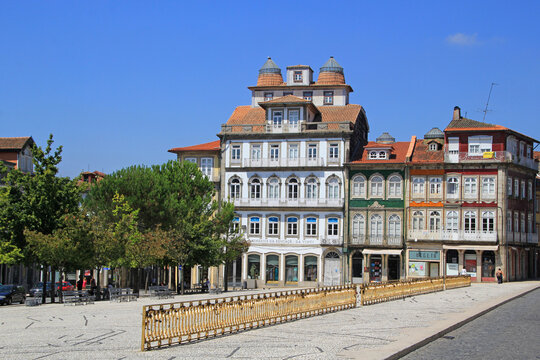 Guimaraes, Portugal - August 14, 2022 : Toural Square (Largo do Toural) is one of the most central and important squares in Guimaraes, Portugal