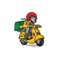 Fototapeta na wymiar Illustration of a fast delivery logo with cute characters riding a scooter.